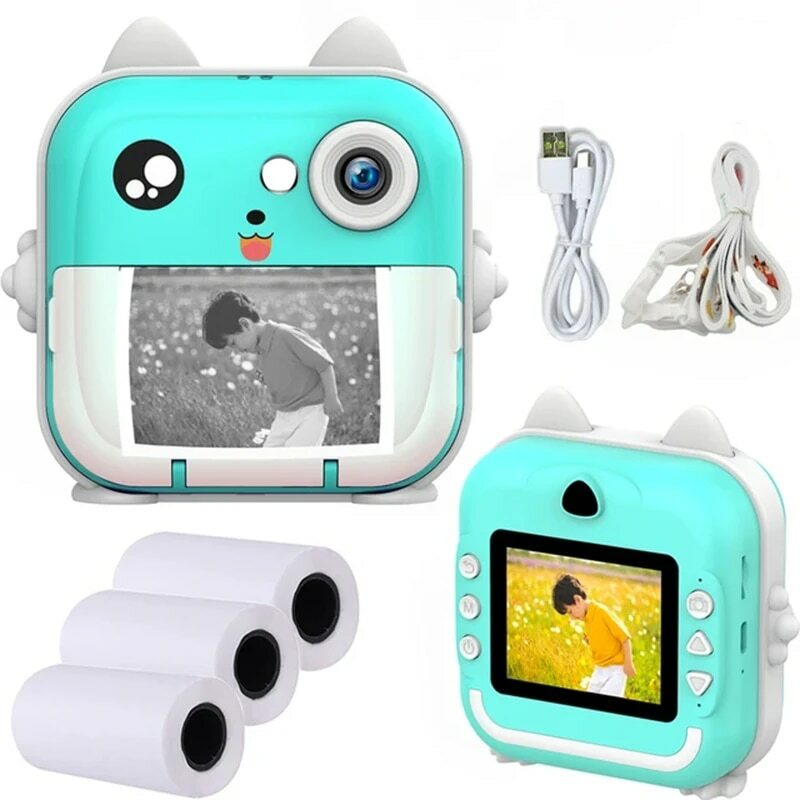 กล้องโพลารอยด์สำหรับเด็กกล้องวีดีโอดิจิทัลขนาดเล็กสำหรับเด็กหน้าจอความละเอียด1080P HD พิมพ์ของเล่นกลางแจ้งกระดาษความร้อน