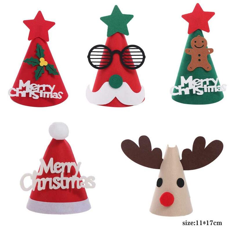 Chapéu decorativo do Feliz Natal para crianças e adulto, Papai Noel, partido dos desenhos animados, feltro animal, Xmas