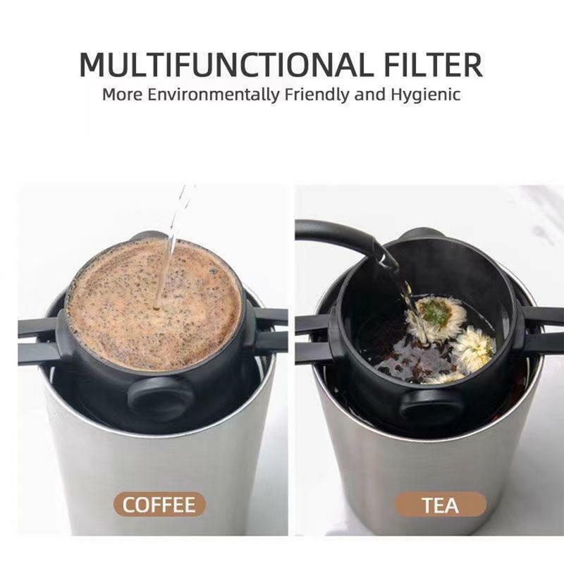Pour Over Coffee Maker Double-Layer Coffee Filter With Collapsible Handle Easy To Use And Clean Coffee Filtering Funnel For