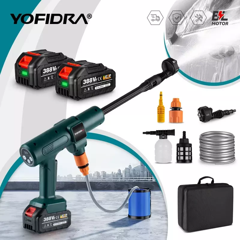 Yofidra-Pistola de água elétrica sem escova, ferramentas recarregáveis sem fio, alta pressão, jardim doméstico, bateria Makita 18V, 200Bar