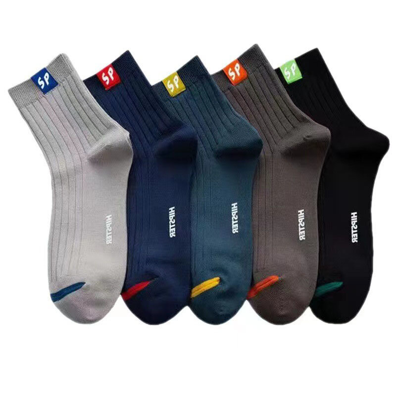 5 pares/lote meias masculinas de alta qualidade listrado engrossado outono e inverno mid-tube meias novas meias masculinas esportes algodão barco meias