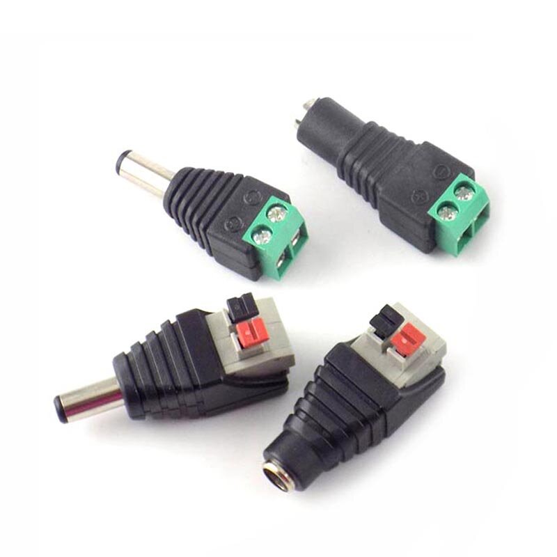 5pcs DC male female power connector 5.5*2.1mm plug positive negative to solderless pressure terminal LED wiring connector  a7