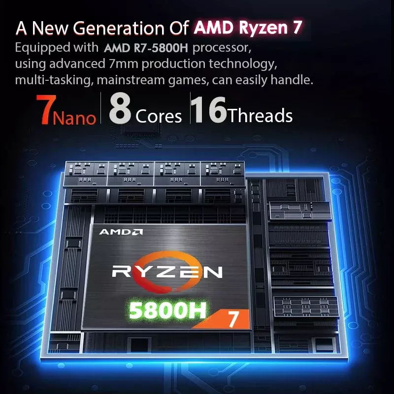 Ordinateur portable de jeu Super 2023 ", AMD Ryzen R7 15.6 H, 8 cœurs, 64 Go, DDR4, 3 To SSD, Windows 11 Pro, 5G, Wi-Fi, Type-C, 5800