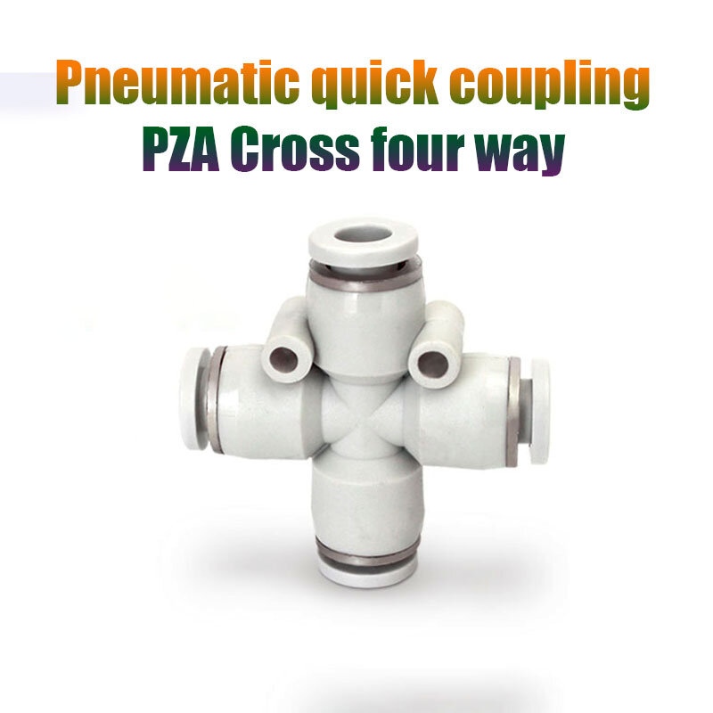 Pipa Gas PU putih konektor cepat empat cara PZA silang plastik sambungan cepat 4/6/8/10/12mm sambungan pipa cepat pneumatik