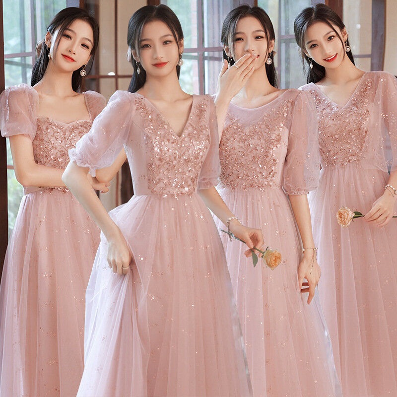 Bruiloft Cheongsam Bruidsmeisje Team Jurk Roze Elegant Temperament Lange Slanke Vestidos Verloving Verjaardag Avond Feestjurk
