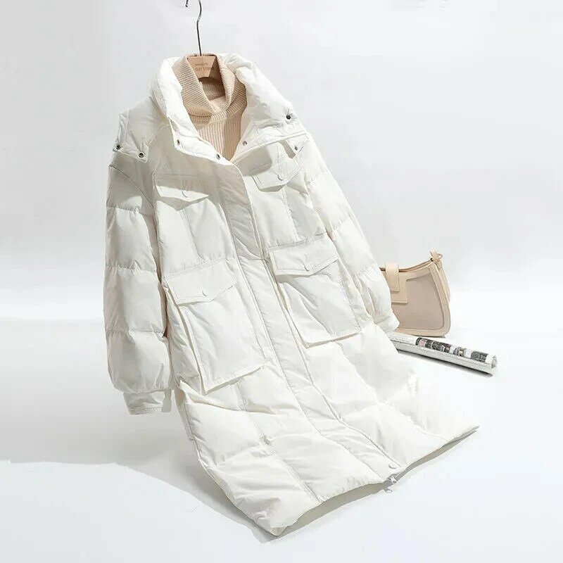 Утепленный пуховик из хлопка для женщин, новинка 2023, корейское свободное зимнее пальто, пальто с капюшоном и подкладкой, Женская однотонная верхняя одежда, теплая верхняя одежда