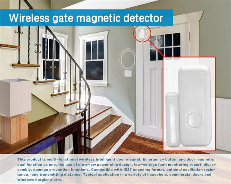 Porta magnética Sensor para Sistema de Alarme, Home Burglar Kits de Segurança, Porta Lock Switch, Mini Wireless, Host Acessórios, 433MHz