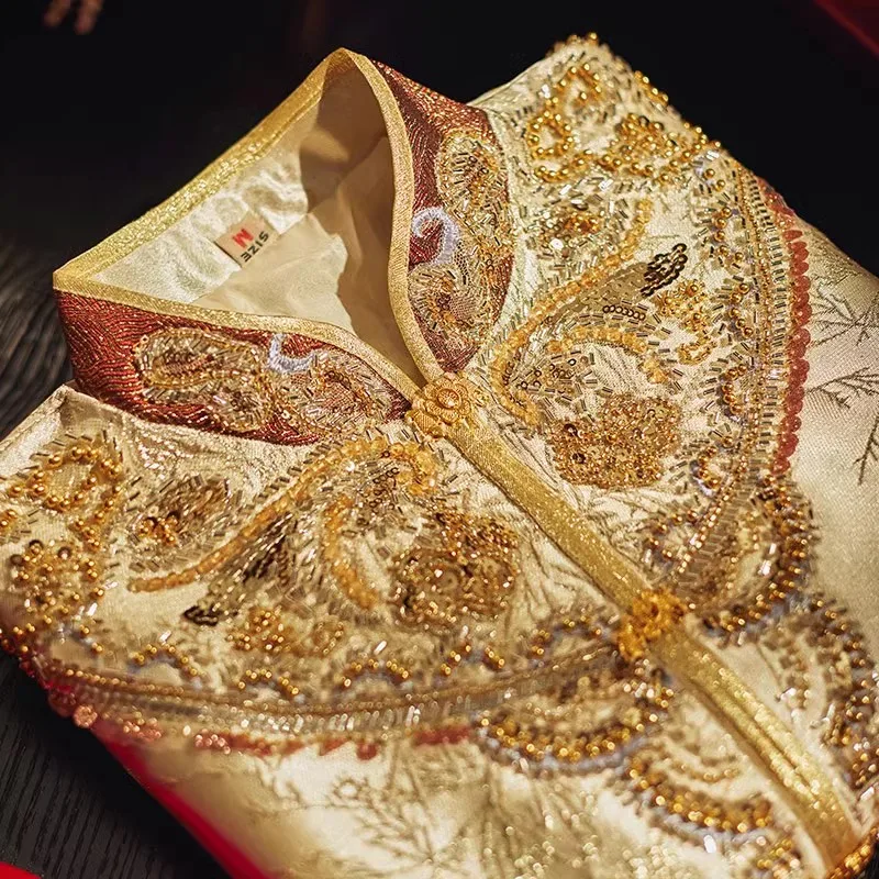Vestido do bordado do dragão para o noivo, Long Tang Suit, Trajes do brinde do casamento