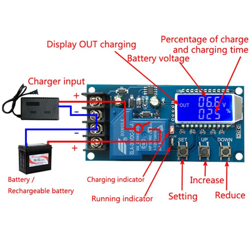 DC 6V~60V 30A Lithium Battery Charge Controller Module Automatic Charging Control Switch LED Display Charging Protection Board