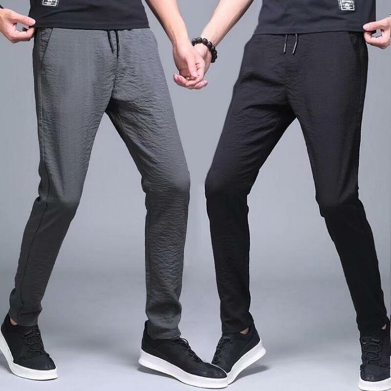 Popular Jogger Pants Cool Men Leggings Solid Color Mid-rise Straight Trousers  All Match
