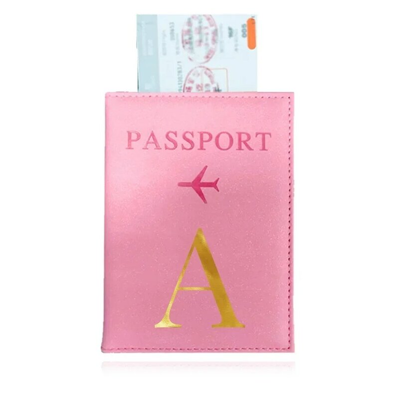 Copertina del passaporto dell'aeroplano donna uomo custodia da viaggio custodia in pelle rosa carino lettera stampa portafoglio borsa porta passaporto ragazza