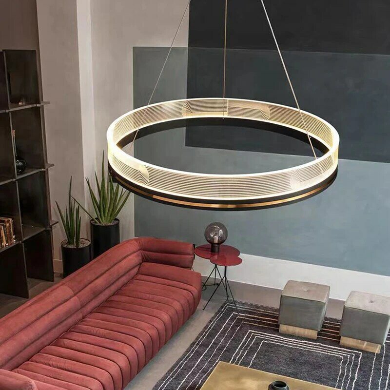 Italian Luxury Living Room Chandelier Creative Light Guide Acrylic Lamp Modern Simple Ring Haning Light For Bedroom Dining Room