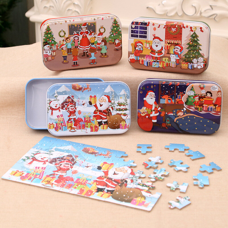 60 Buah Teka-teki untuk Anak-anak Hadiah Natal Balita Pengembangan Pendidikan Mainan Anak-anak Intelijen Santa Claus Jigsaw Puzzle