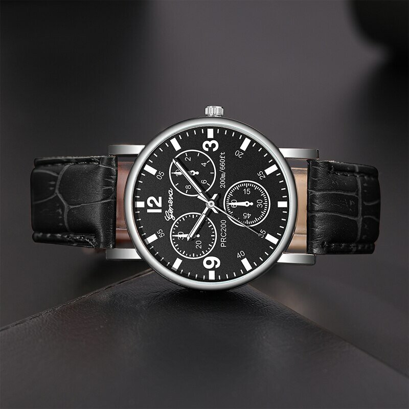 2023 Mens Fashion Sports Three Eye Watches Couples Quartz Wrist Watch for Men Casual Black Leather Watch Relogio Masculino