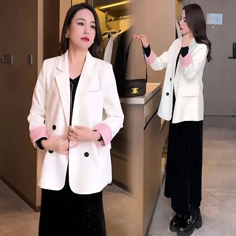 2024 New Women join together Blazer Jackets Autumn Long Sleeve Temperament Double Breasted Outerwear Tops Office Suits Ladies