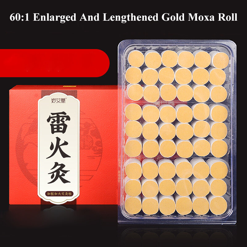 54Pc/Box 60:1 Gold Moxa Stick Lengthening Thickening Chinese Herb Moxibustion Moxa Roll Acupunture Therapy Meridian Warm Massage