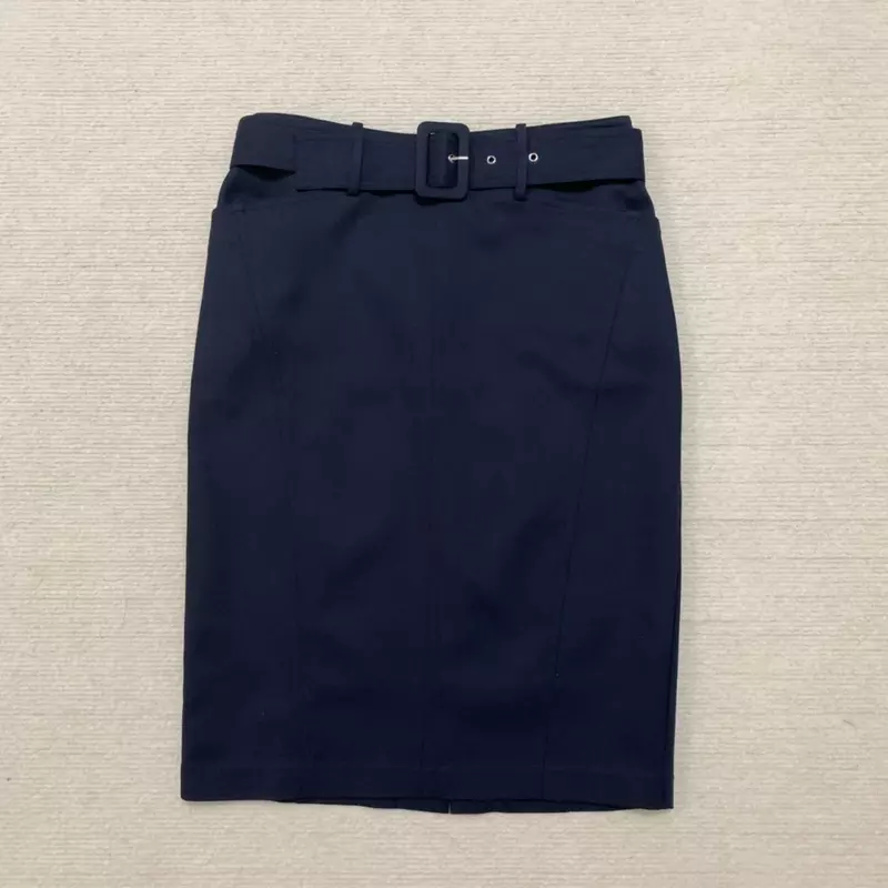 Minifalda de oficina para mujer, cinturón con abertura en la espalda, color negro liso, moda elegante, primavera y verano, 2024