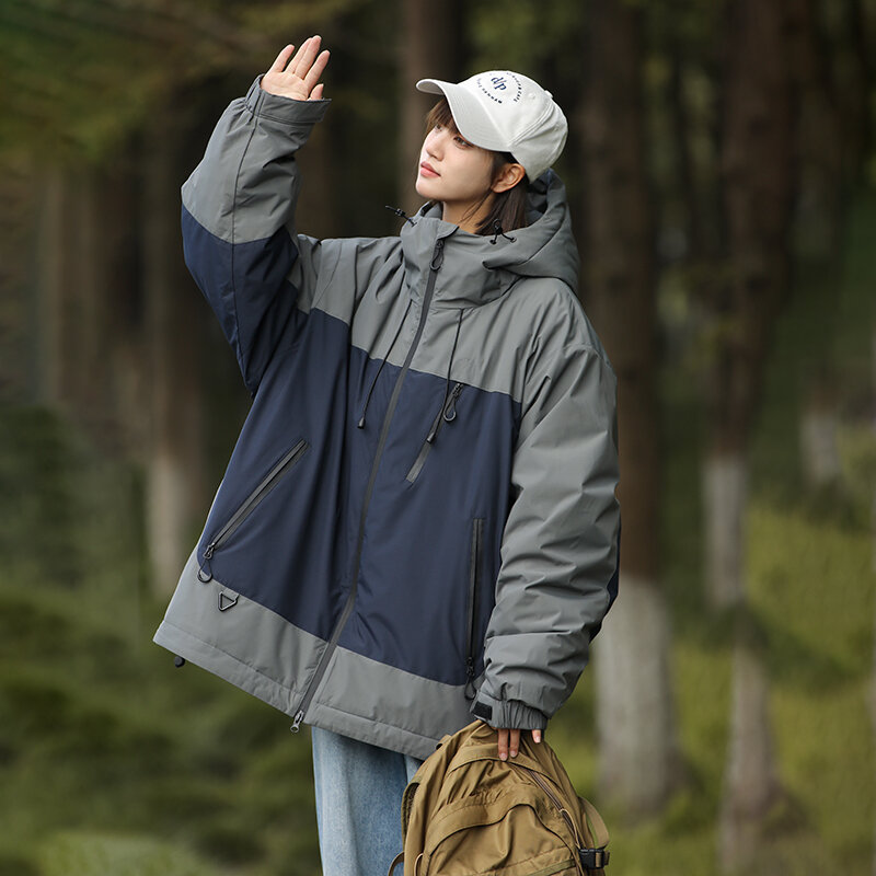 Piumino invernale da uomo con cappuccio impermeabile Zip-Up caldo addensato coppie giuntura piumino giacca a vento da trekking all'aperto