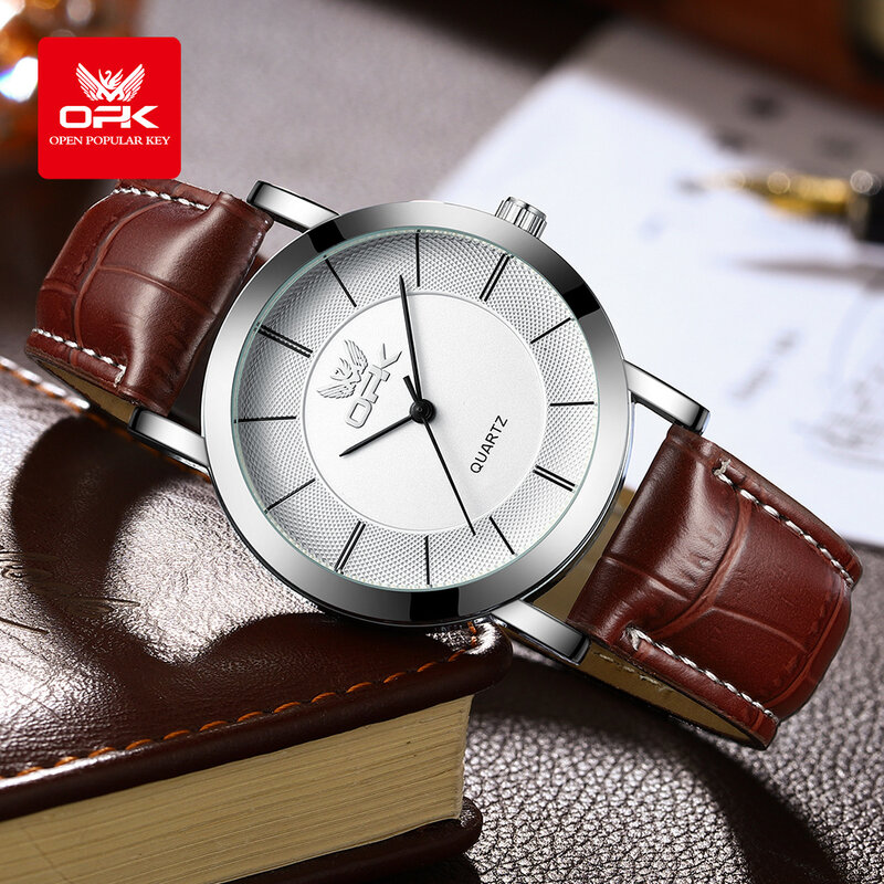 Opk 6019 Nieuwe Klassieke Originele Quartz Paar Horloges Eenvoudige Wijzerplaat Waterdicht Lederen Horloge Voor Mannen Vrouwen Zakelijke Hand Klok 2024