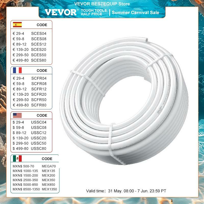 VEVOR-PEX Tubulação flexível, branco, 3, 4 Polegada, 100 pés de comprimento, PEX-B, para água potável, água quente e fria, facilmente restaurar