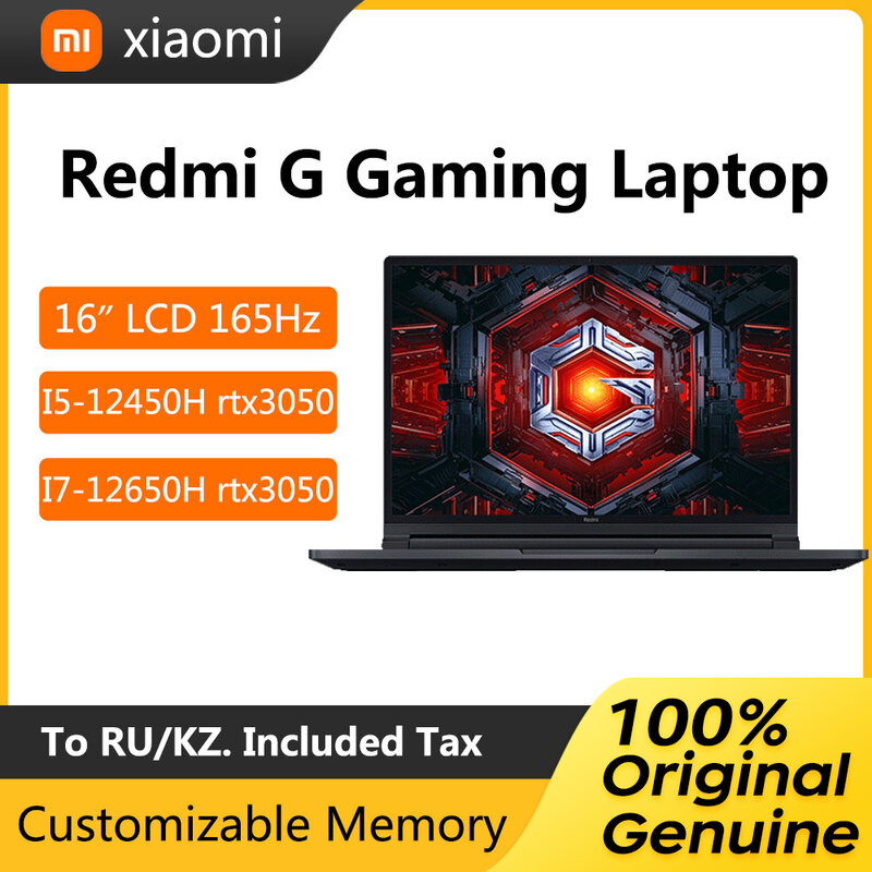 Xiaomi-Redmi G Gaming Laptop, 16 ", 2.5K, Tela 165Hz, Notebook, i7-12650H, RTX3050Ti, 16GB, DDR5, 512GB, SSD, Computador, PC, 2022