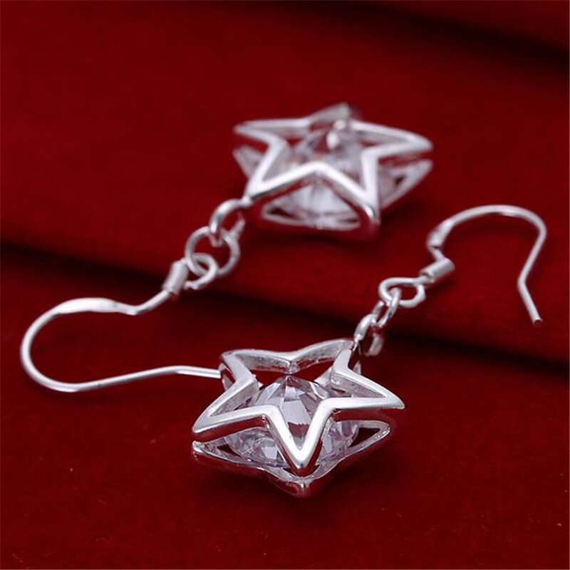 Cute Nice 925 Sterling Silver Star Crystal Earrings Charm for Women Jewelry Fashion Wedding Engagement Party Gift