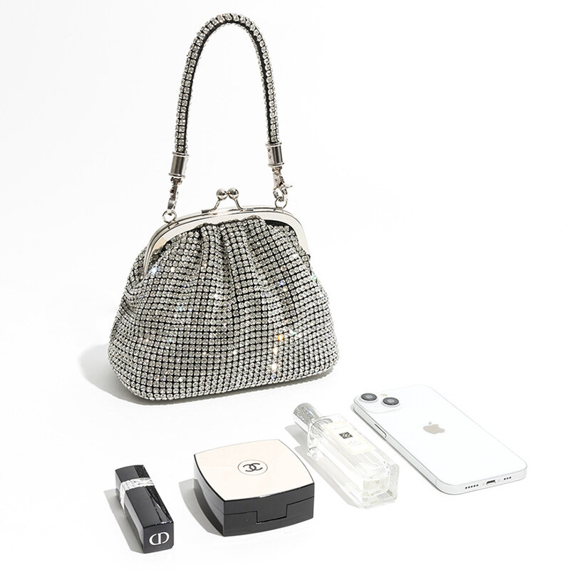 2023 Fashion berlian klip Shell tas tangan wanita Crytal Mesh bahu tas selempang Glitter berlian imitasi pesta malam dompet kecil