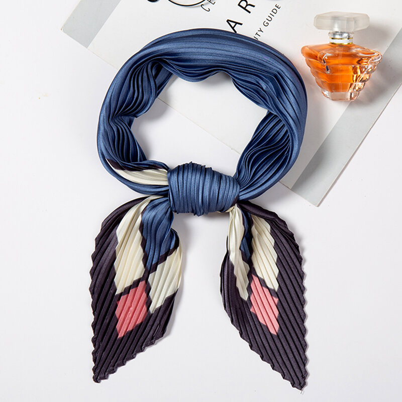 女性クリンクルスカーフ正方形の絹毛スカーフチェック柄デザイナー女性ヘアバンドステインバッグネクタイ女性スカーフスカーフ
