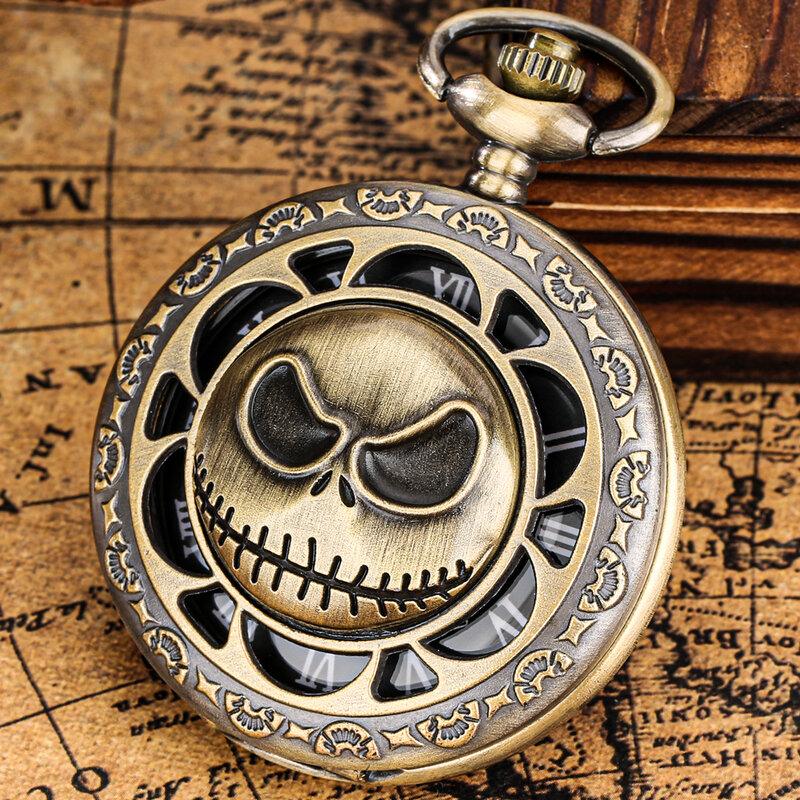 Бронзовый Скелетон на Хэллоуин, кварцевые карманные часы, изысканный кулон, ожерелье, часы для детей, мужские и женские подарки