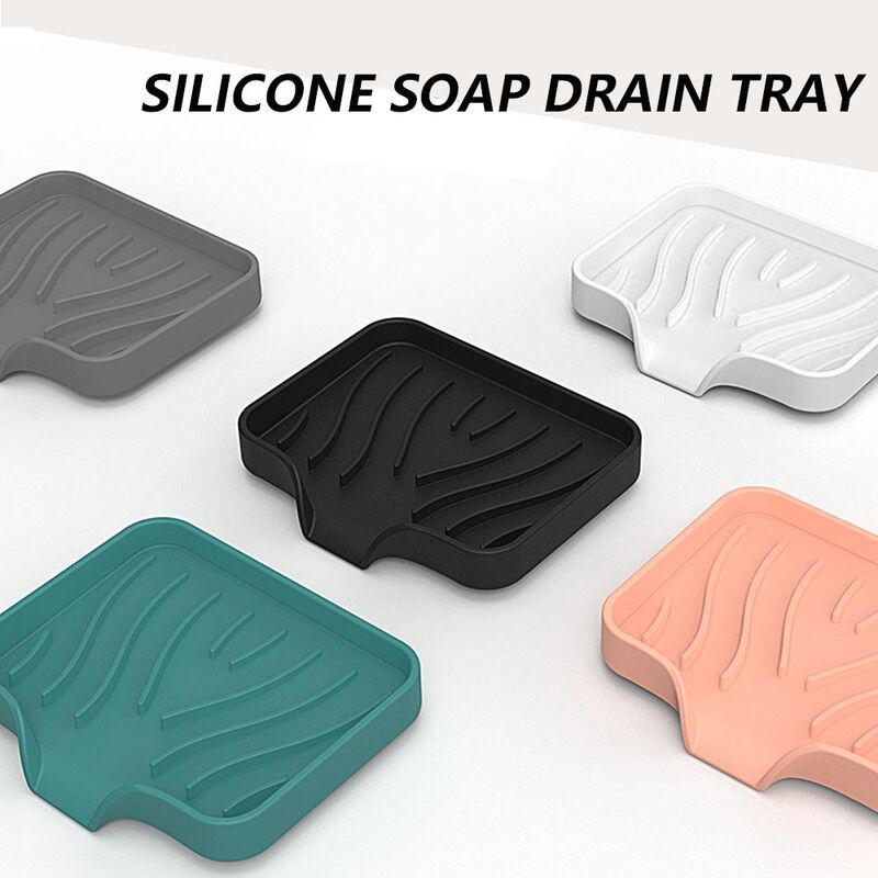 With Built-in Drain Lip Silicone Brush Sponge Bottles Organizer Soap Storage Holder Soap Dish Sink Tray Washstand Shelf