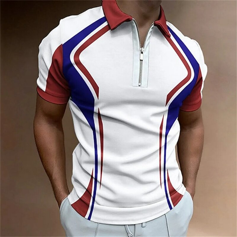 Men Polo Shirt Stripes Short Sleeve T-shirt Male Breathable Tops Business Turn Down Collar Streetwear Luxury Brand High Quality