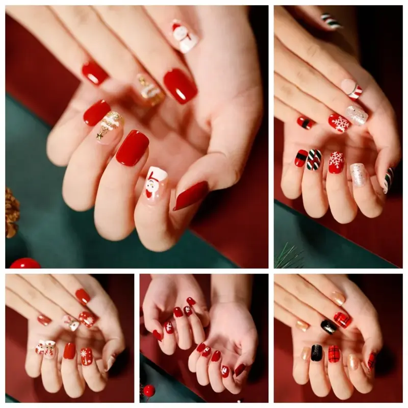 24 шт. короткие рождественские накладные ногти в подарок белый Снежинка красный дизайн накладные ногти нажимные съемные ногти накладные ногти Бесплатная доставка