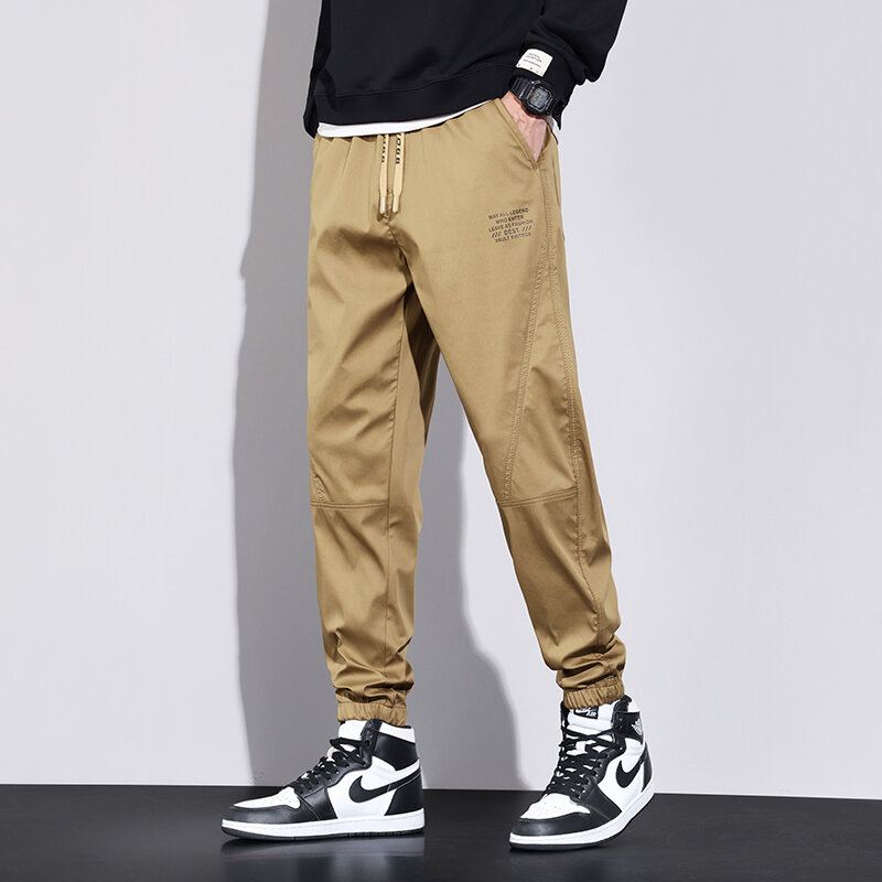 New Arrival Men's Casual Pants Four Seasons Loose Full Length Drawstring Solid Color Japanese Style Daily Basics Pants Male