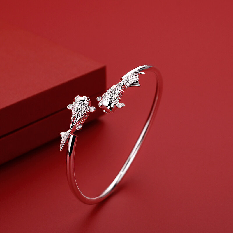 Heiße Charms Stempel Silber Luxus Goldfisch Karpfen Armbänder Armreifen für Frauen Mode klassische Party Hochzeit Schmuck Geschenke