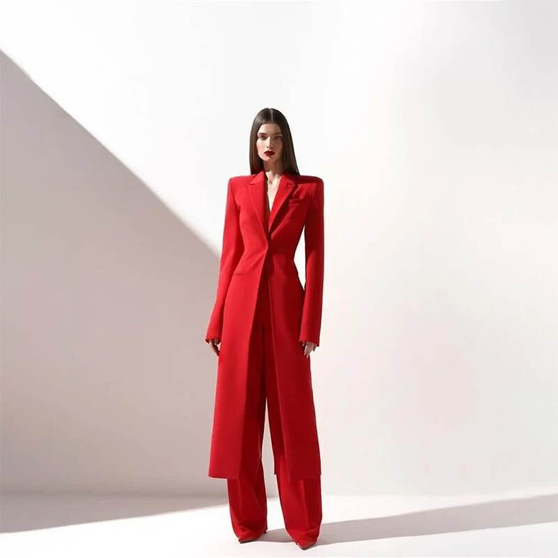 Modern Sexy Women Suit Sets Long Jacket 2 Pieces Ankle-Length Mother of the Bride Pants Custom Made Wedding Party Prom Dress ﻿