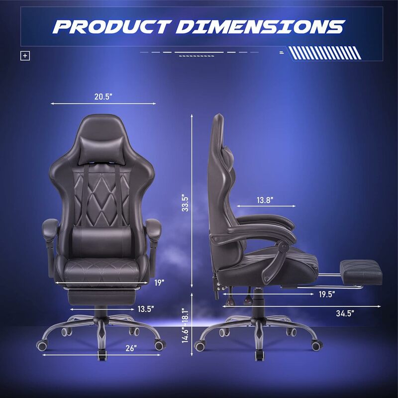 Chaise ergonomique à dossier haut avec repose-pieds et support lombaire de massage, chaise de jeu vidéo, toutes les zones, ordinateur