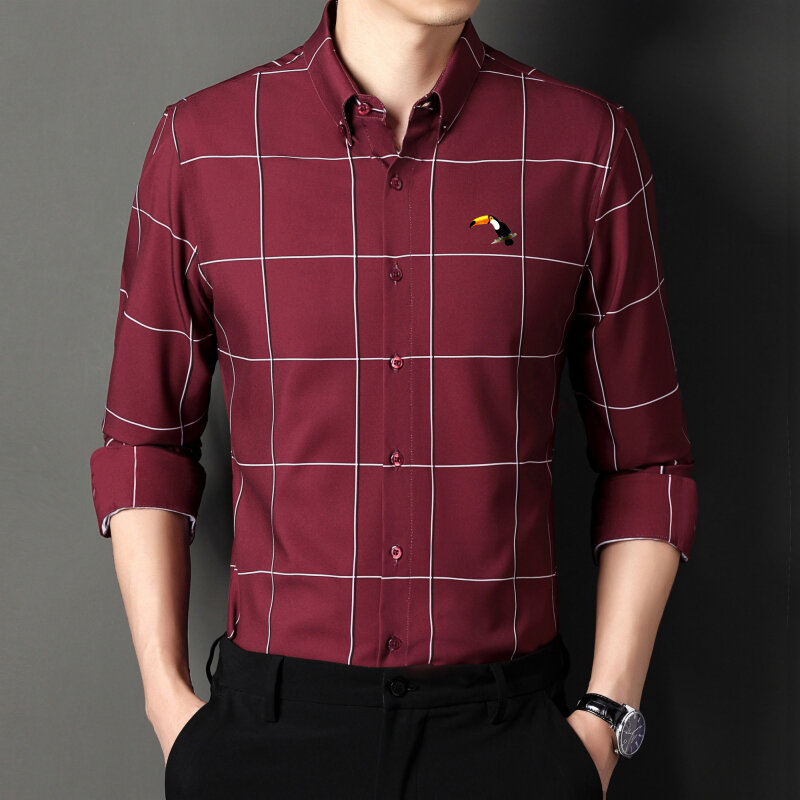 남성용 클래식 셔츠, 빨간색, 편안한 통기성