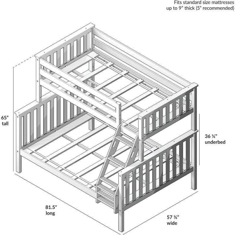 Moldura de cama infantil com corrimãos de segurança, fácil montagem, sem necessidade de mola, 14 polegadas, estrutura de cama
