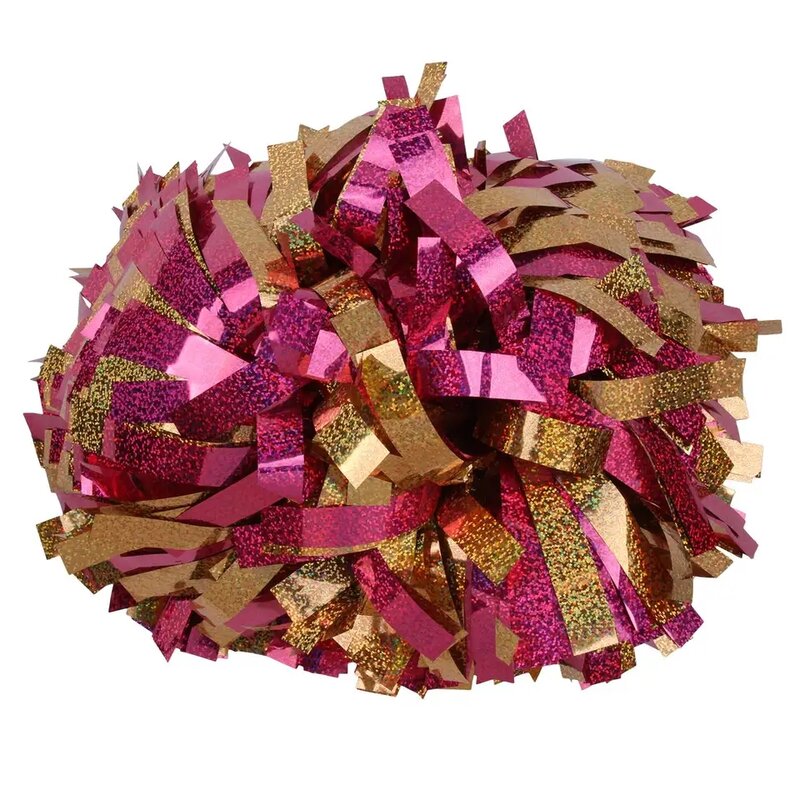Cheerleaderka pałka uchwyt Pom Pom Pom metaliczny różowy holograficzny ze srebrnym holograficznym