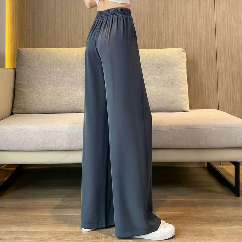 Calça larga larga larga larga feminina, calça reta de cintura alta com bolsos, calça comprida casual