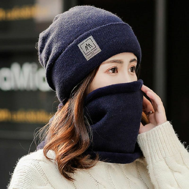 Winter Knitted Scarf Hat Set Thick and Warm Skullies Beanies Men's and Women's Outdoor Cycling Skiing Sports Hat Scarf