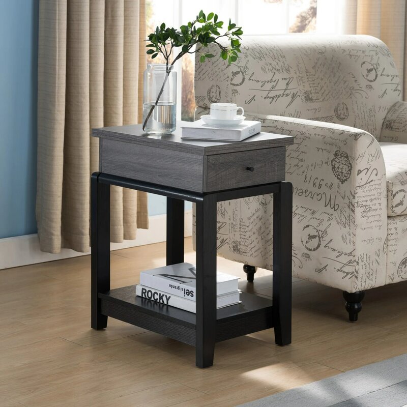 USA ID 161829 Distressed Grey & Black Chairside Table With Rustic Charm and Elegant Design - Perfect Addition to Any Living Room