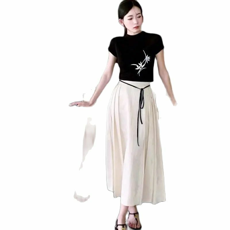 Hepburn-vestidos elegantes con cordones para mujer, moda coreana, cuello de lazo, manga corta, vestido de graduación, línea A, primavera 2024