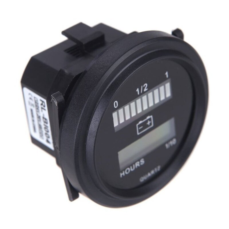 12V/24V/36V/48V/72V LED Digital Battery Status Charge Indicator with Hour Meter Gauge Black