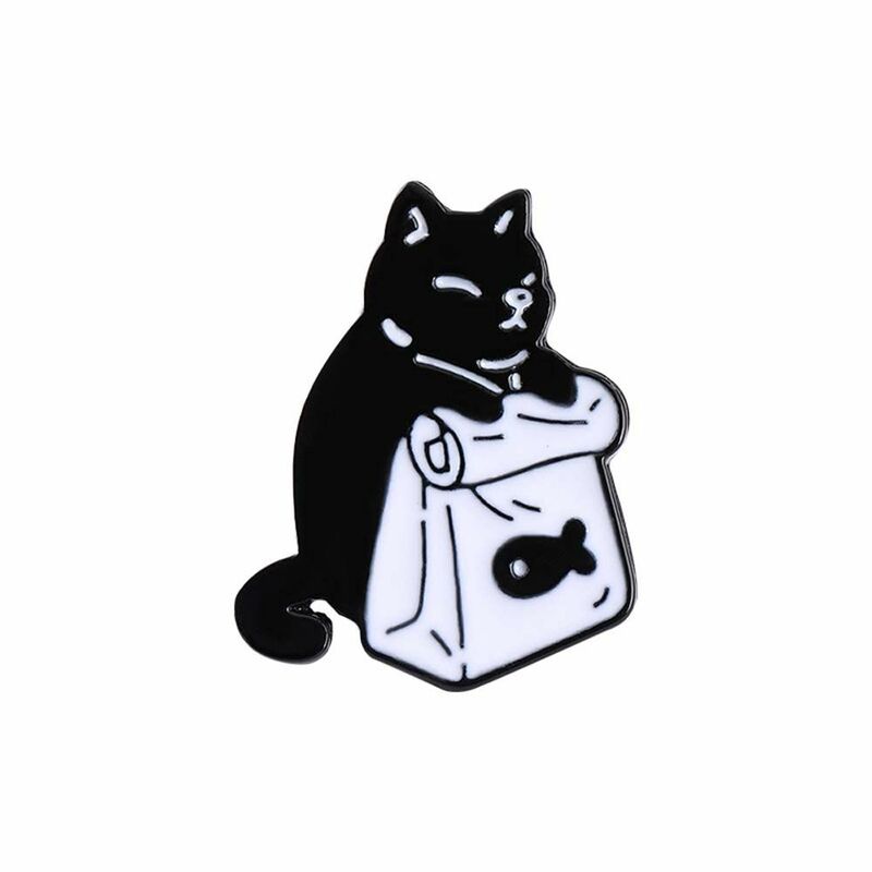 Schattige Rugzak Badge Pin Kraag Broche Sieraden Accessoires Zwart Wit Katten Revers Broche Email Pin Kat Broche Broche Pin