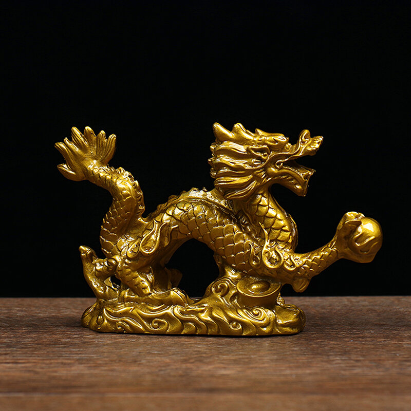Estatua del zodiaco chino de la buena suerte 2024, estatua de dragón dorado, escultura de animales, figuritas de decoración de escritorio, 1 ud.
