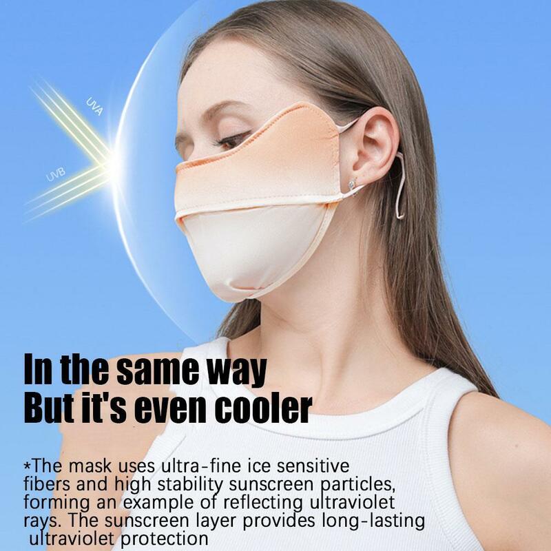 Máscara facial de seda de gelo gradiente de verão para mulheres, proteção solar UV, máscara facial de ciclismo, esportes ao ar livre