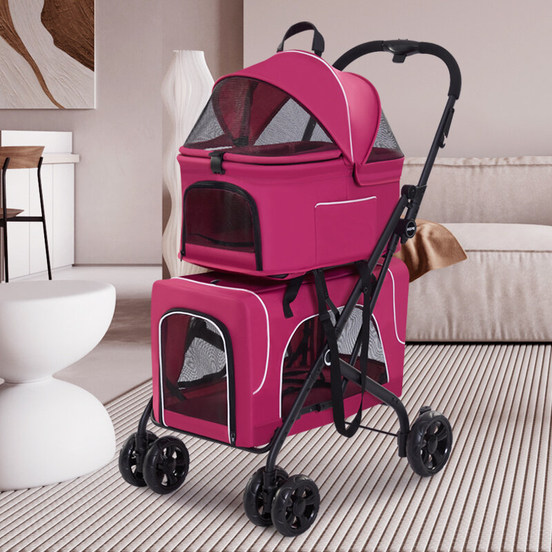 cheap high quality twin double pet stroller dog stroller luxury 4 wheels pet for two dogs cats