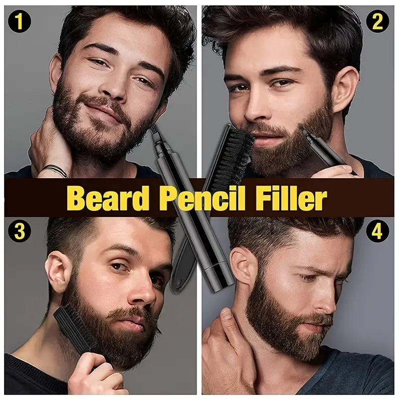 男性用鉛筆詰め物、黒、茶色、4つの先端のあごひげペン、防水、長持ち、自然なメイク、デタッチ、口ひげ、