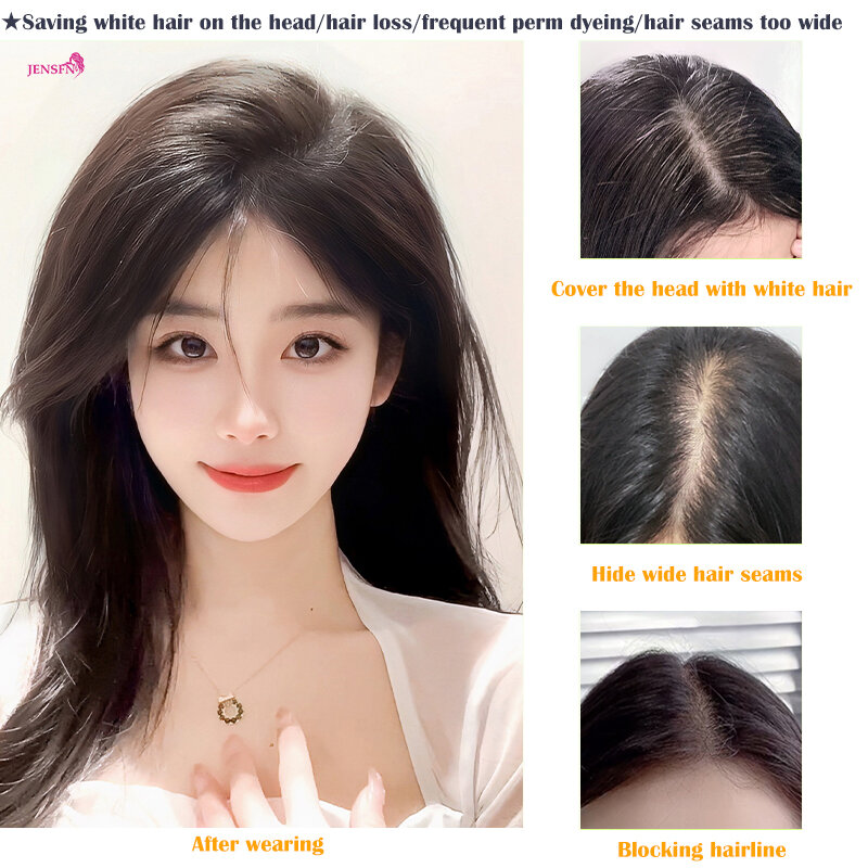 Peluca de reemplazo de cabeza para mujer, corona craneal alta, aumento de volumen de cabello, que cubre cabello blanco, cabello humano completo esponjoso